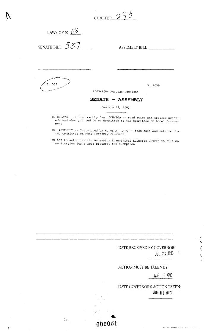 NYS Bill and Veto Jackets: 2003, Chapter 273