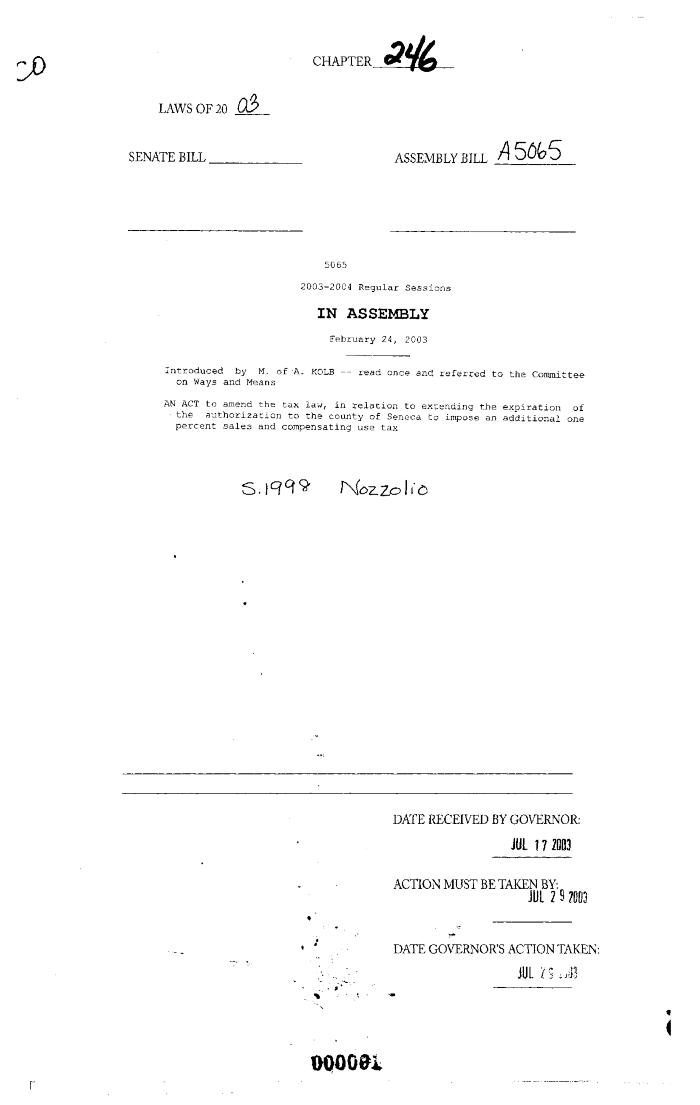 NYS Bill and Veto Jackets: 2003, Chapter 246