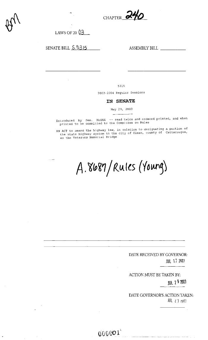 NYS Bill and Veto Jackets: 2003, Chapter 240