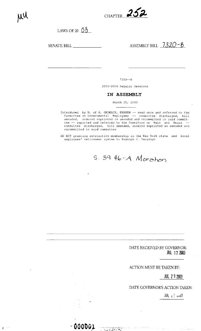 NYS Bill and Veto Jackets: 2003, Chapter 252