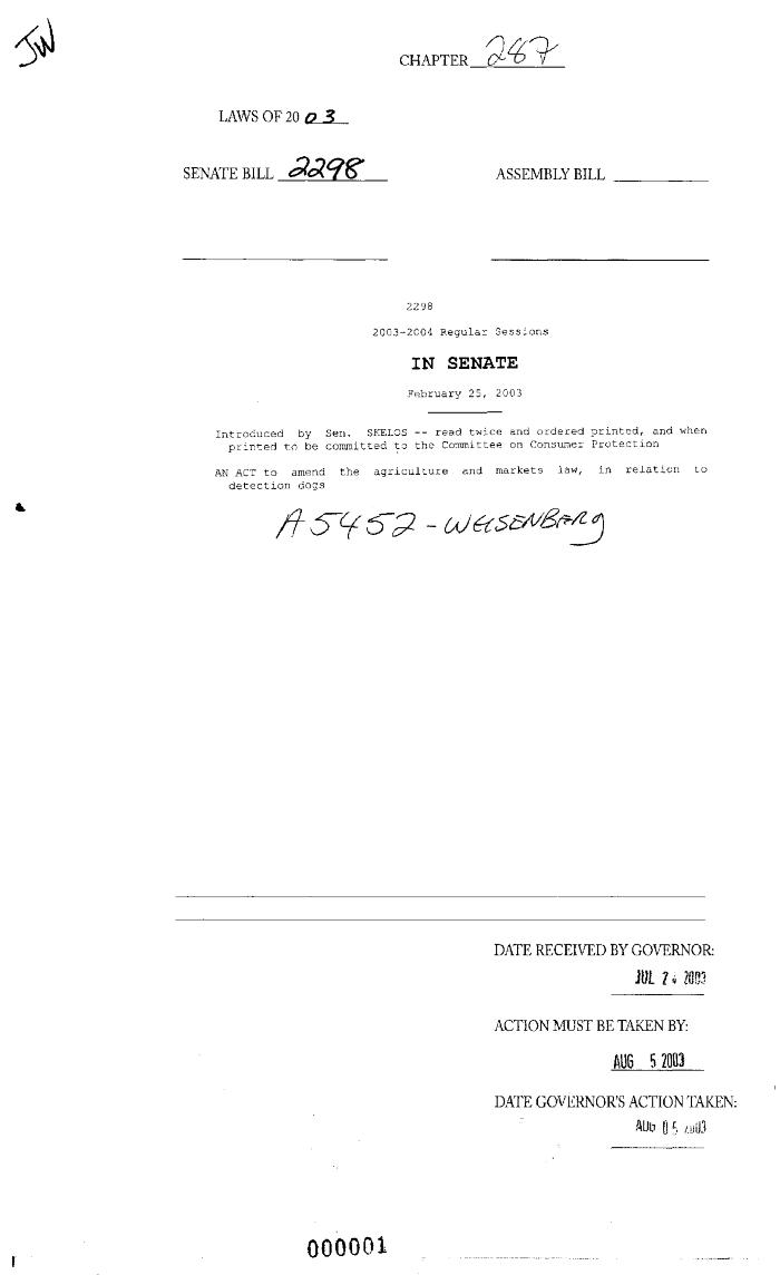 NYS Bill and Veto Jackets: 2003, Chapter 287
