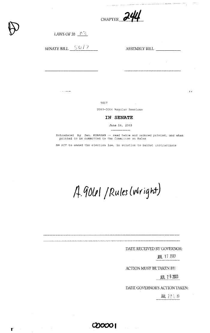 NYS Bill and Veto Jackets: 2003, Chapter 244