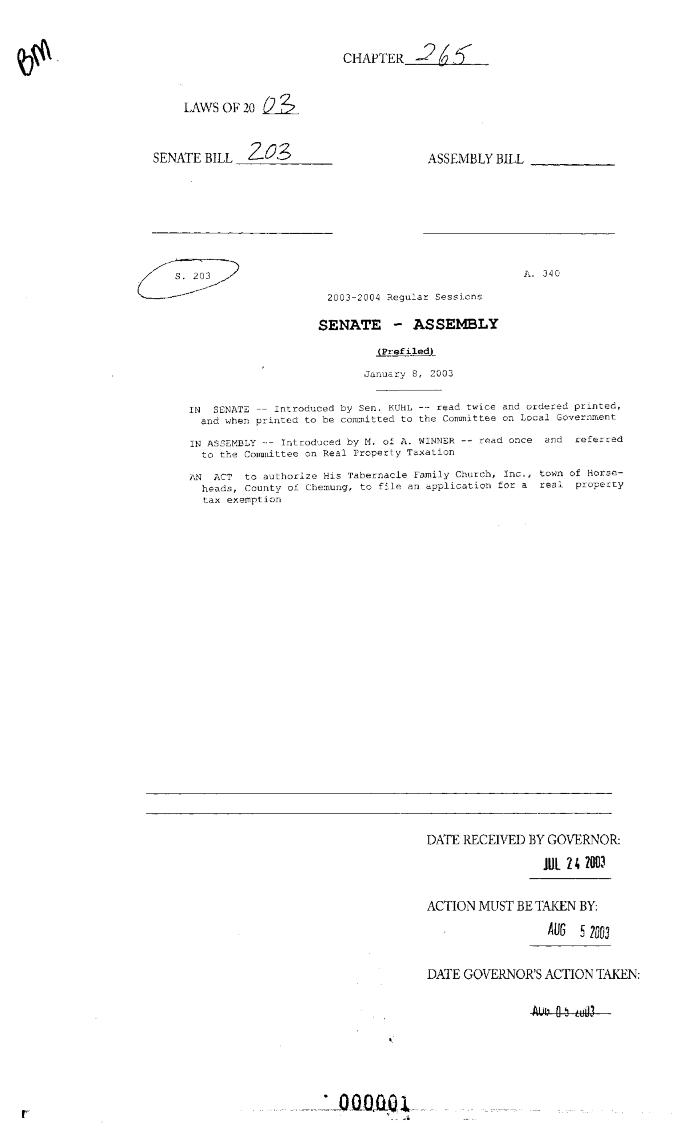 NYS Bill and Veto Jackets: 2003, Chapter 265