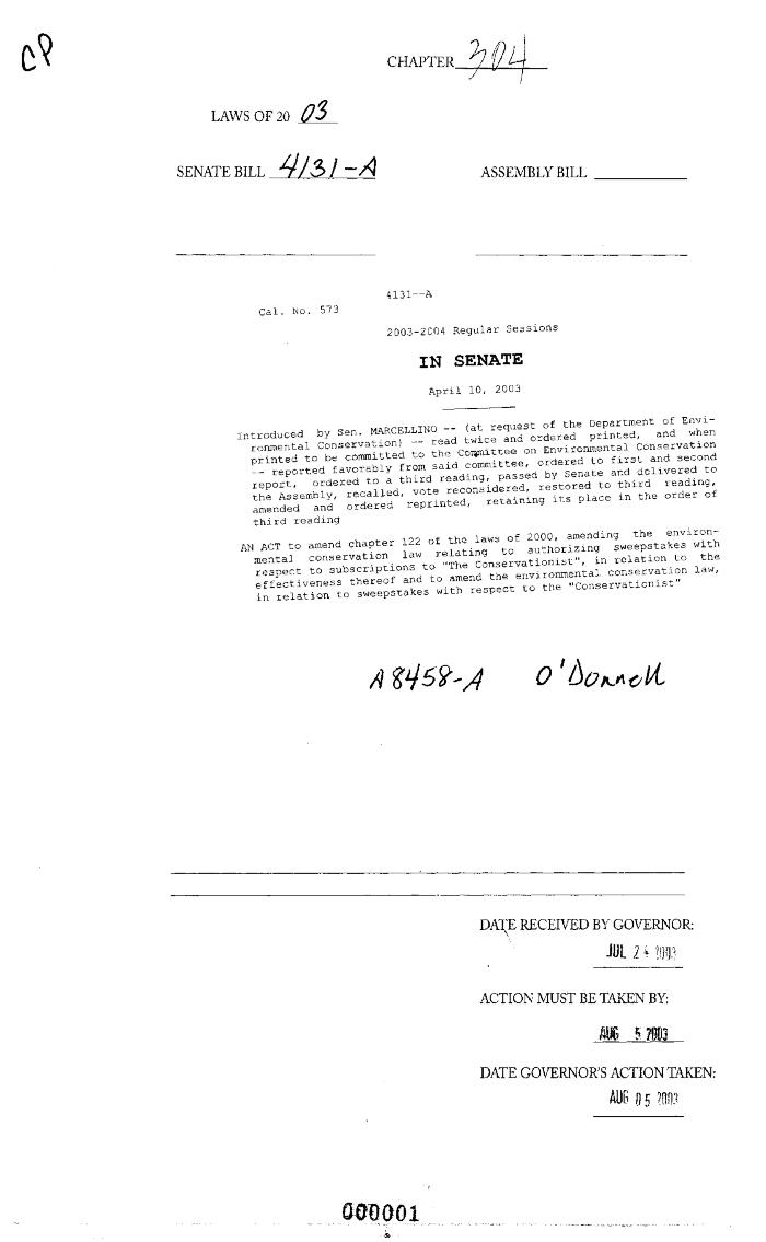NYS Bill and Veto Jackets: 2003, Chapter 304