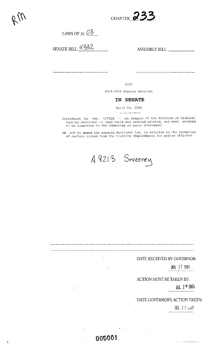 NYS Bill and Veto Jackets: 2003, Chapter 233