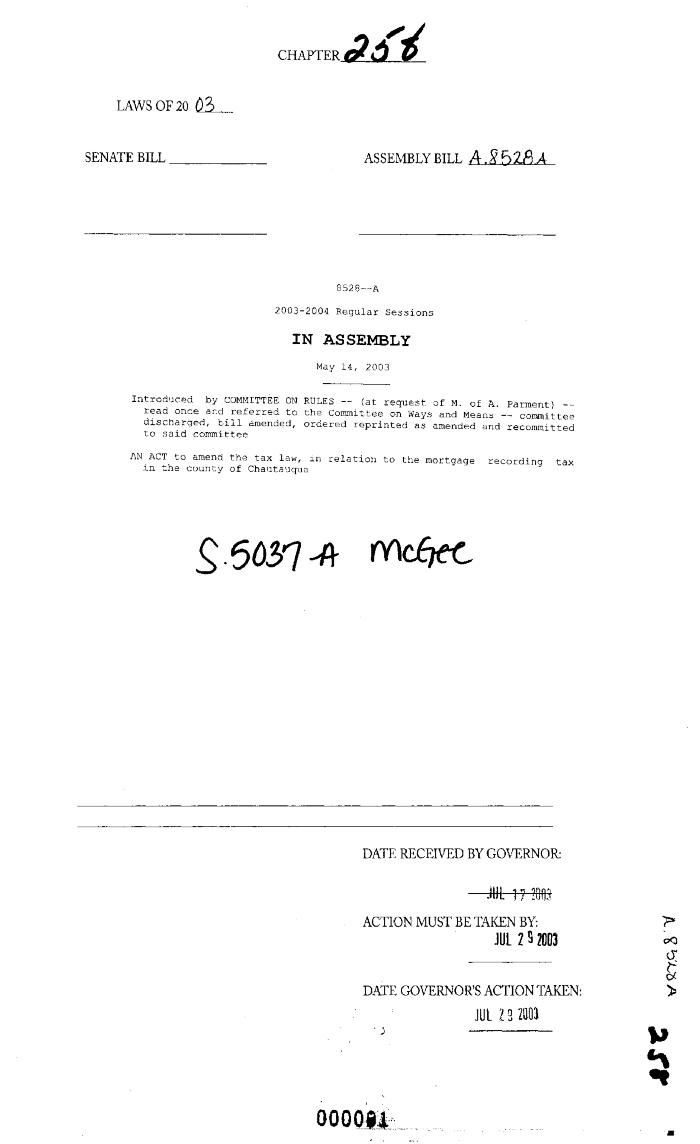 NYS Bill and Veto Jackets: 2003, Chapter 258