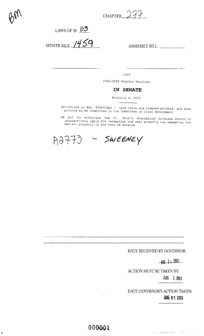 NYS Bill and Veto Jackets: 2003, Chapter 277