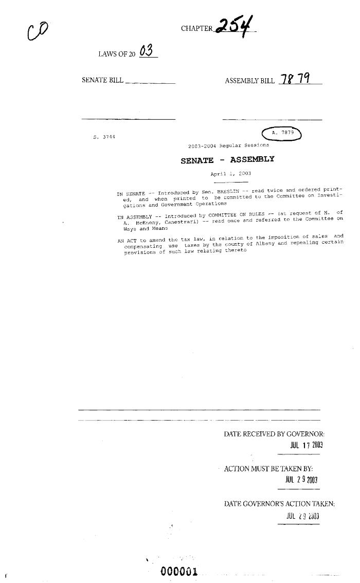 NYS Bill and Veto Jackets: 2003, Chapter 254