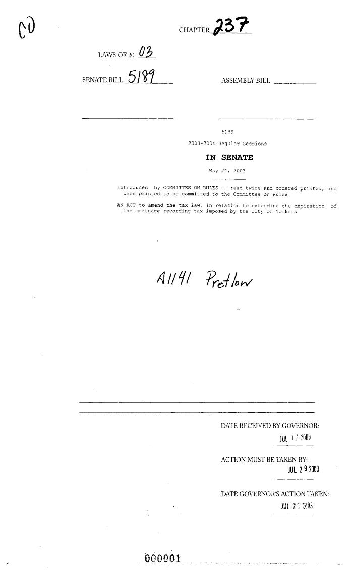 NYS Bill and Veto Jackets: 2003, Chapter 237