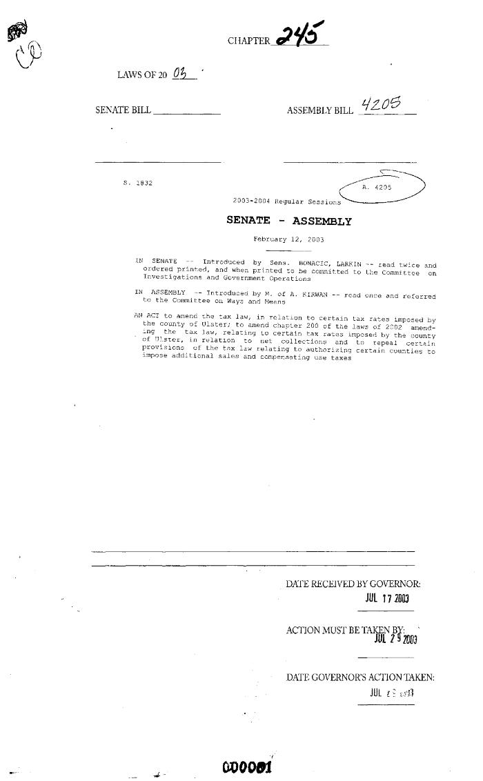NYS Bill and Veto Jackets: 2003, Chapter 245