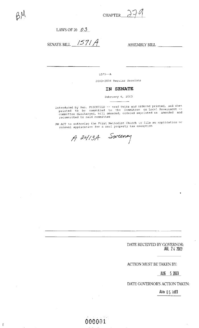 NYS Bill and Veto Jackets: 2003, Chapter 279