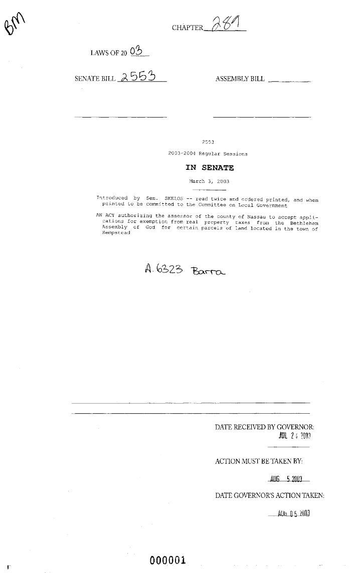 NYS Bill and Veto Jackets: 2003, Chapter 289