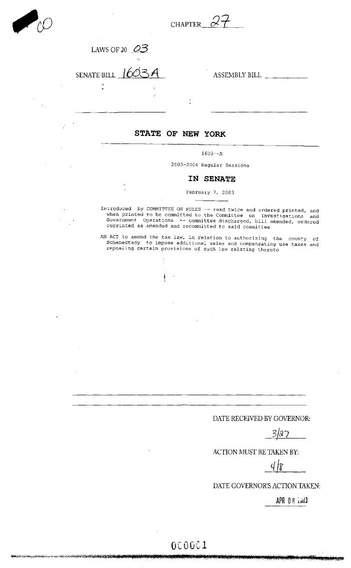 NYS Bill and Veto Jackets: 2003, Chapter 27