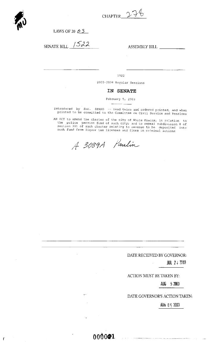 NYS Bill and Veto Jackets: 2003, Chapter 278