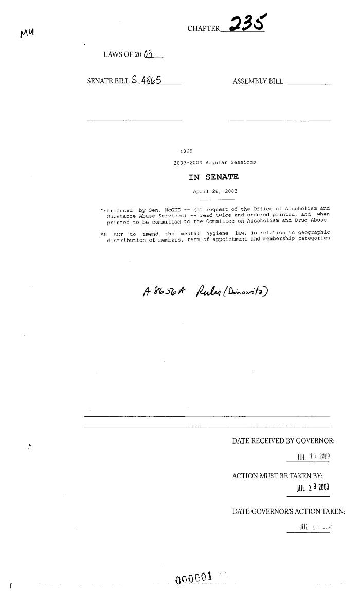 NYS Bill and Veto Jackets: 2003, Chapter 235