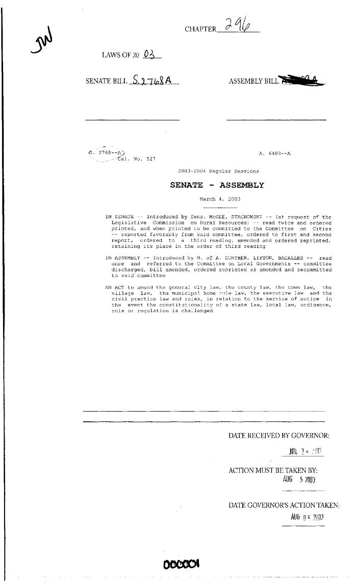 NYS Bill and Veto Jackets: 2003, Chapter 296