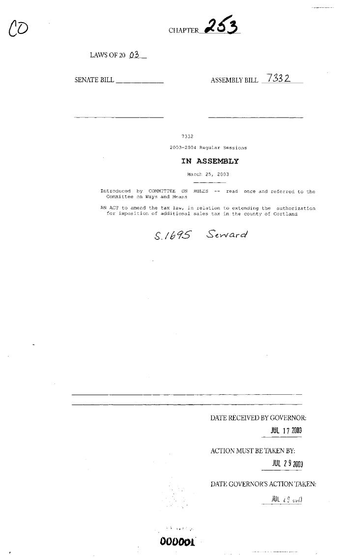 NYS Bill and Veto Jackets: 2003, Chapter 253