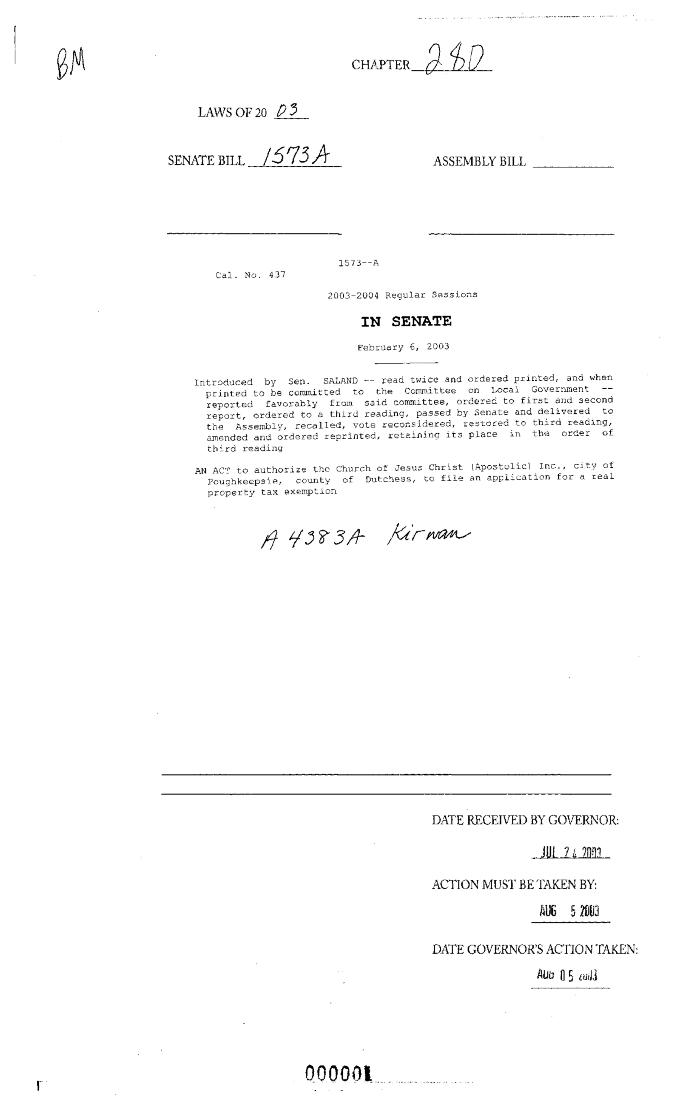 NYS Bill and Veto Jackets: 2003, Chapter 280