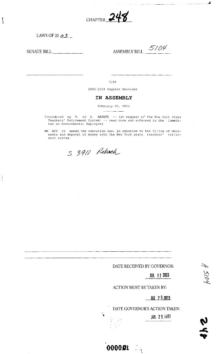 NYS Bill and Veto Jackets: 2003, Chapter 248