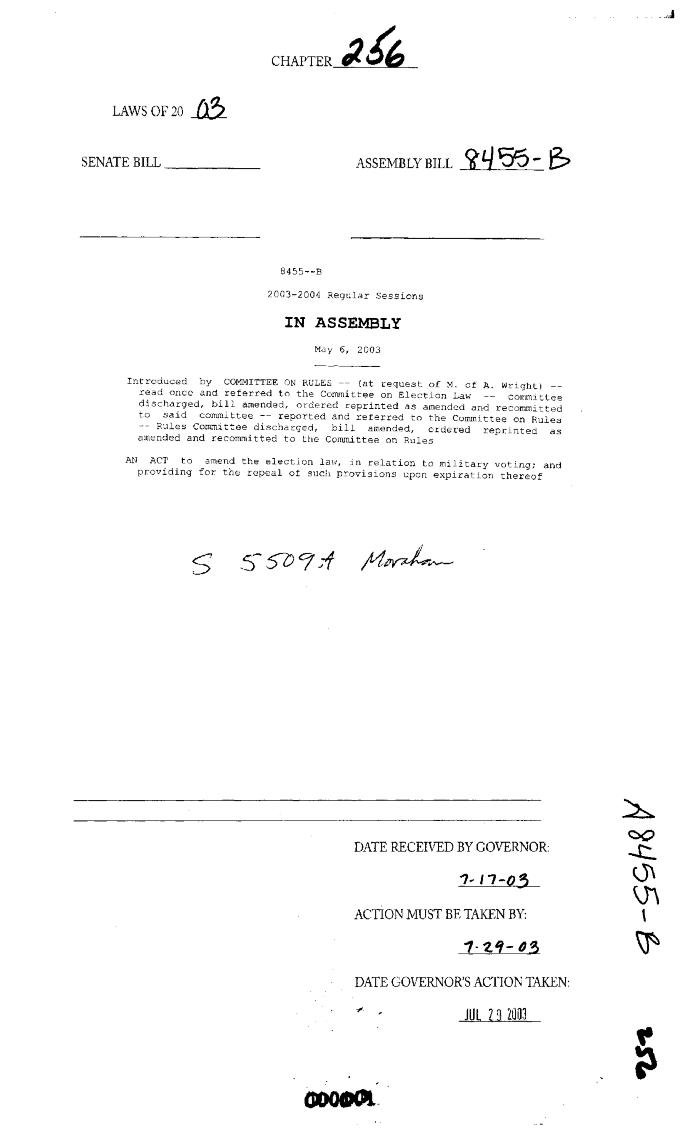 NYS Bill and Veto Jackets: 2003, Chapter 256