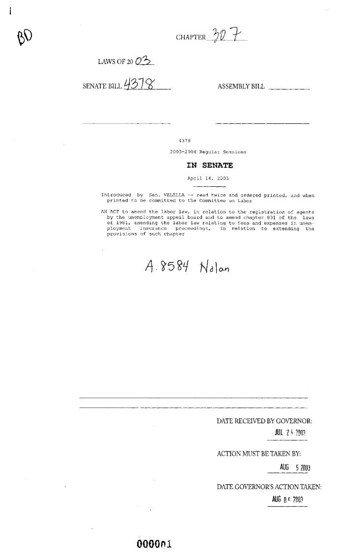 NYS Bill and Veto Jackets: 2003, Chapter 307