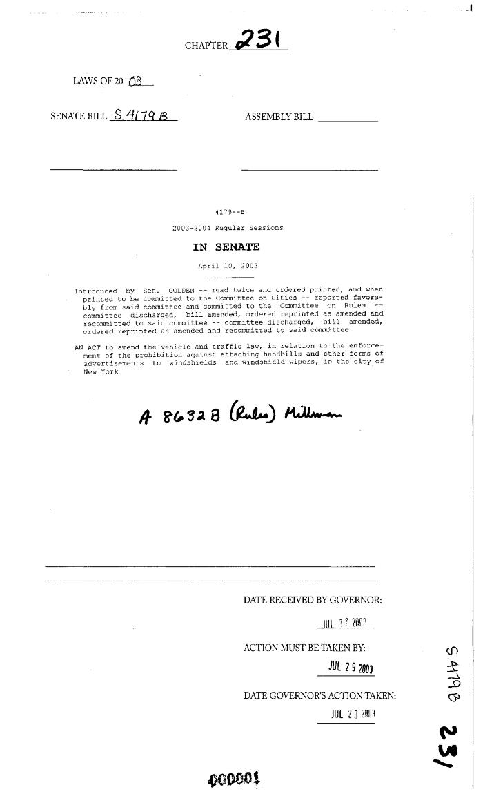 NYS Bill and Veto Jackets: 2003, Chapter 231