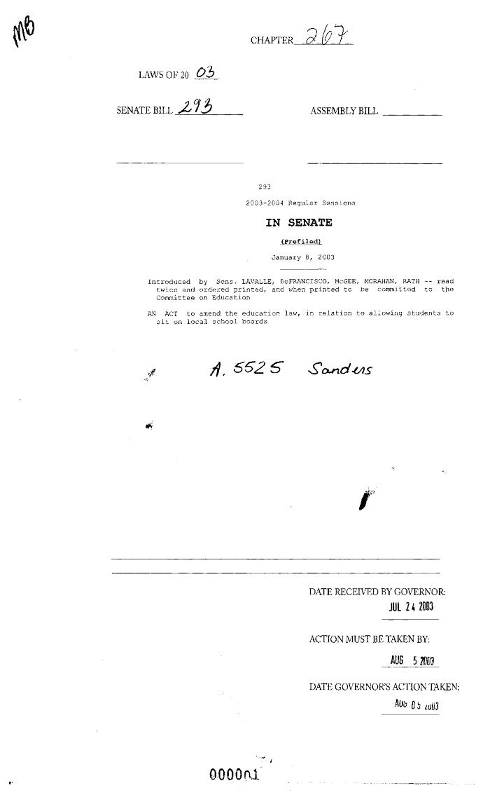 NYS Bill and Veto Jackets: 2003, Chapter 267