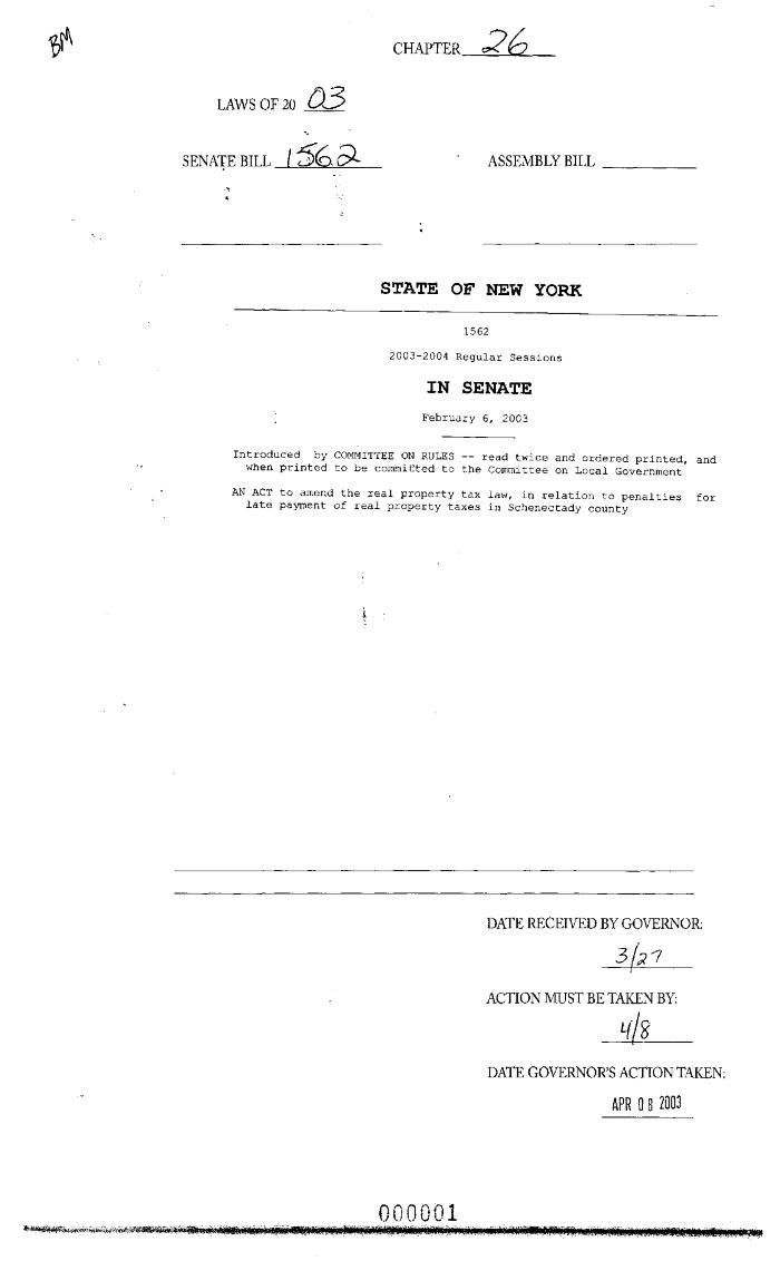 NYS Bill and Veto Jackets: 2003, Chapter 26