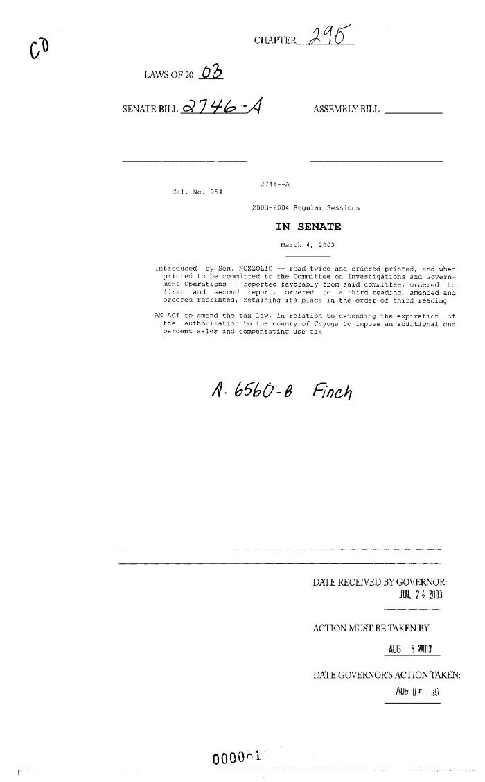 NYS Bill and Veto Jackets: 2003, Chapter 295