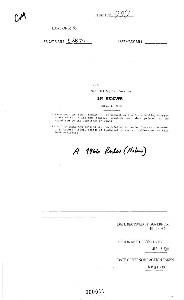 NYS Bill and Veto Jackets: 2003, Chapter 302