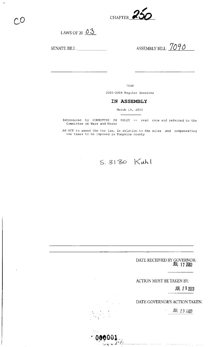 NYS Bill and Veto Jackets: 2003, Chapter 250