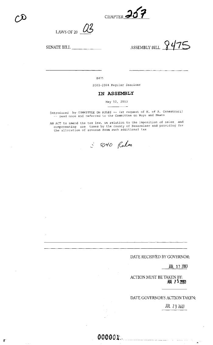 NYS Bill and Veto Jackets: 2003, Chapter 257