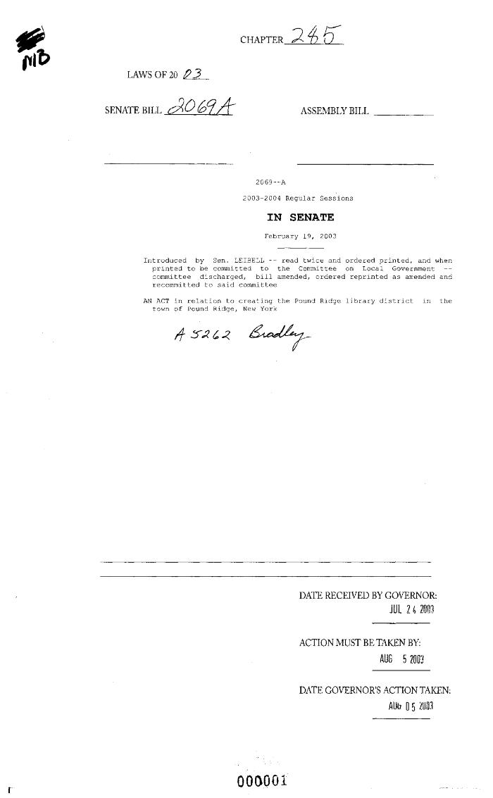 NYS Bill and Veto Jackets: 2003, Chapter 285