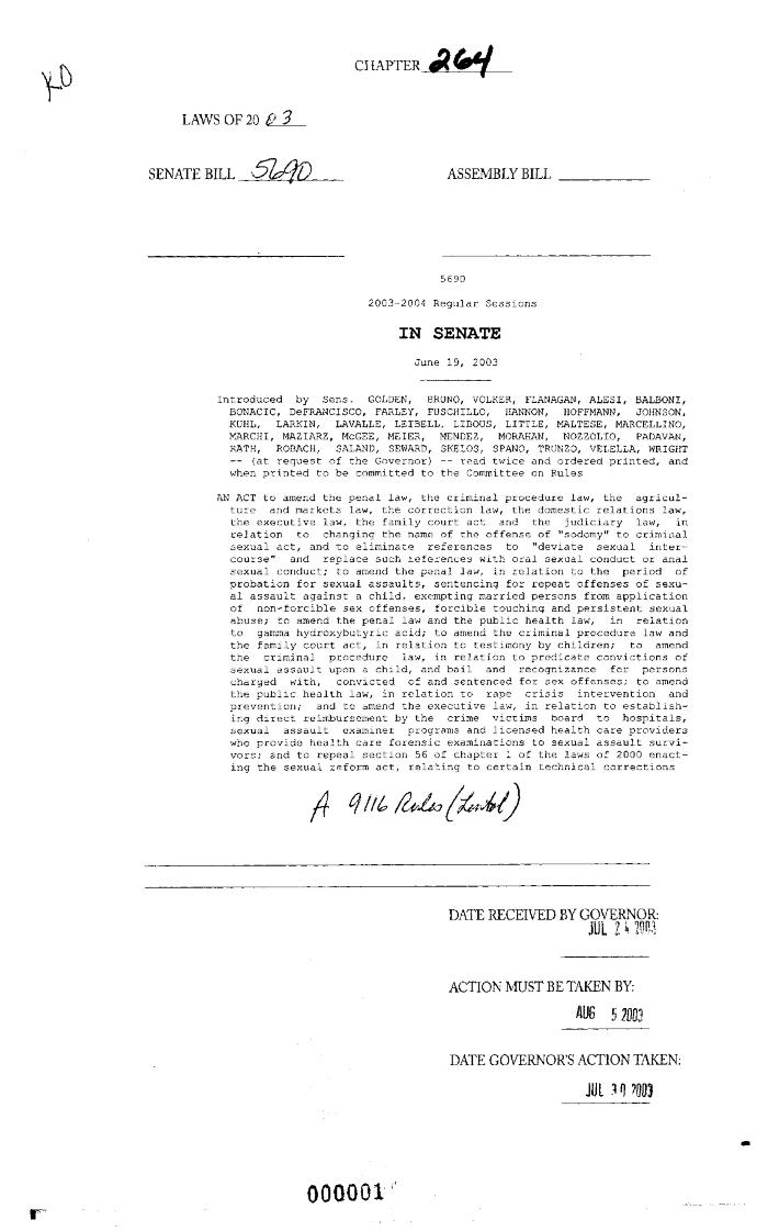NYS Bill and Veto Jackets: 2003, Chapter 264