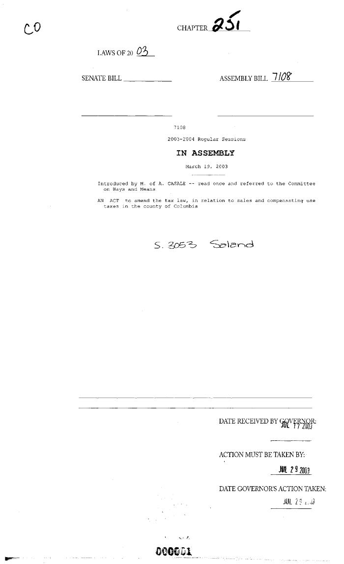 NYS Bill and Veto Jackets: 2003, Chapter 251