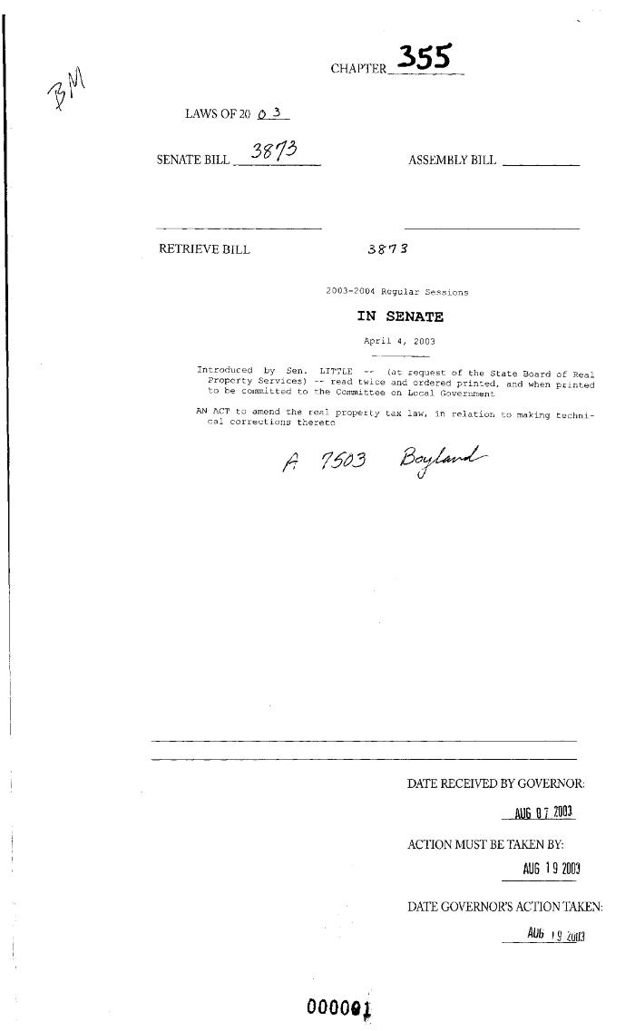 NYS Bill and Veto Jackets: 2003, Chapter 355