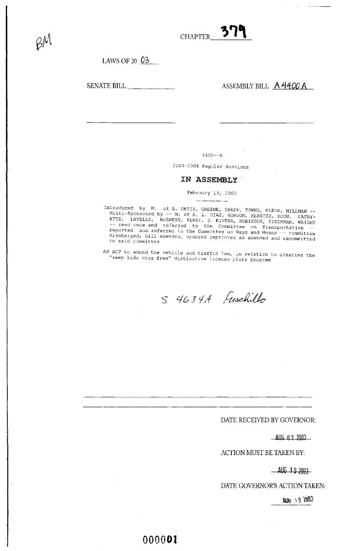 NYS Bill and Veto Jackets: 2003, Chapter 379