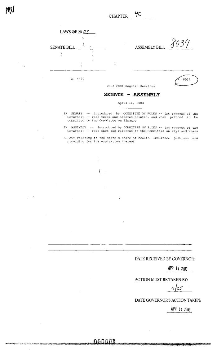 NYS Bill and Veto Jackets: 2003, Chapter 40