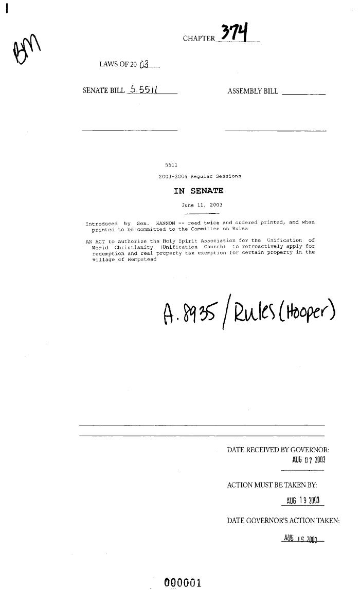 NYS Bill and Veto Jackets: 2003, Chapter 374