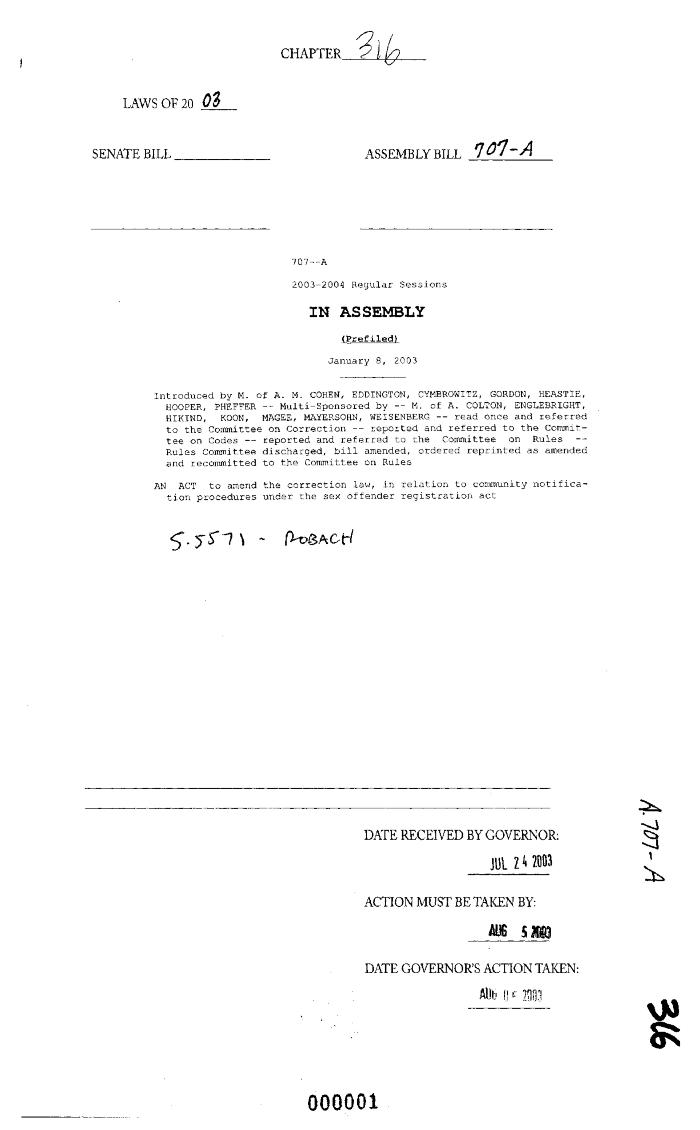 NYS Bill and Veto Jackets: 2003, Chapter 316
