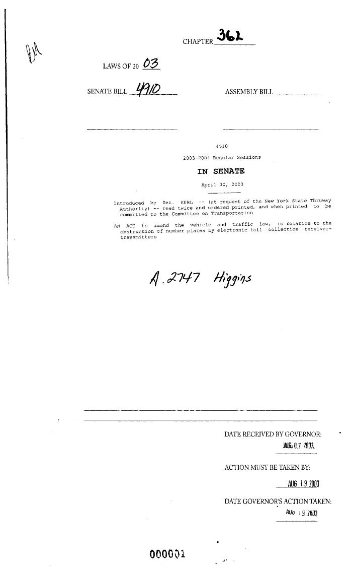 NYS Bill and Veto Jackets: 2003, Chapter 362