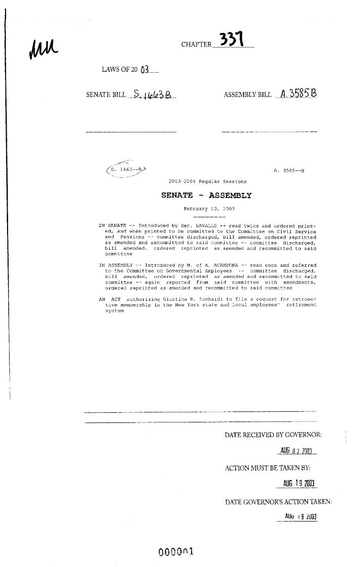 NYS Bill and Veto Jackets: 2003, Chapter 337