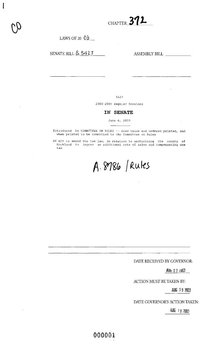 NYS Bill and Veto Jackets: 2003, Chapter 372