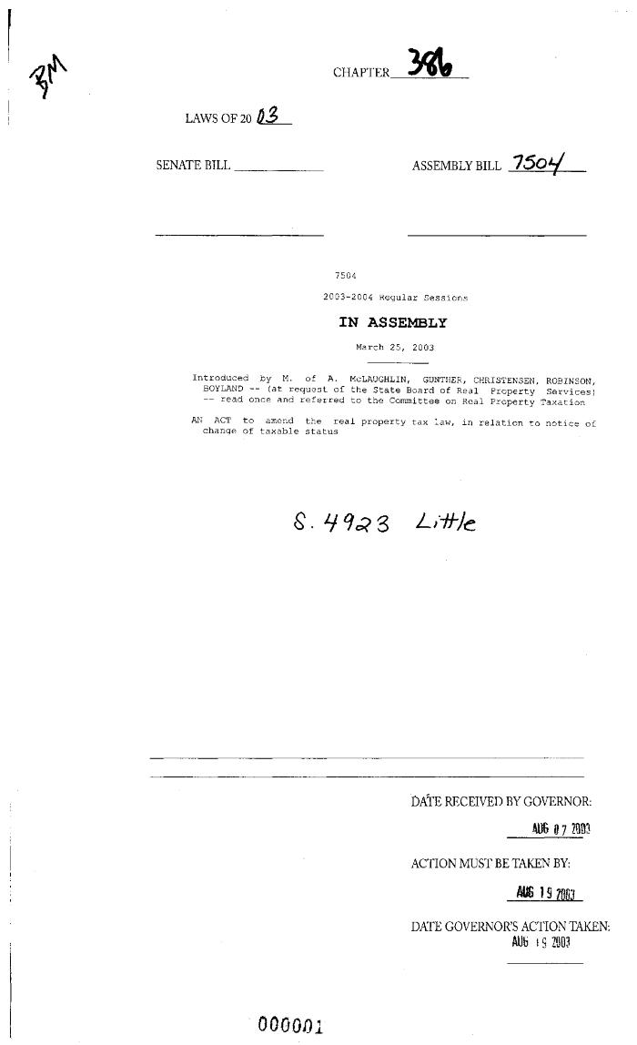 NYS Bill and Veto Jackets: 2003, Chapter 386