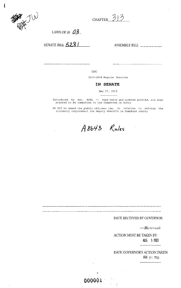 NYS Bill and Veto Jackets: 2003, Chapter 313