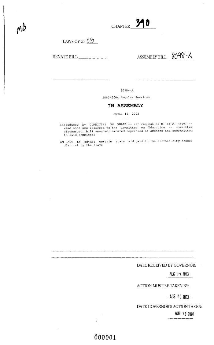 NYS Bill and Veto Jackets: 2003, Chapter 390