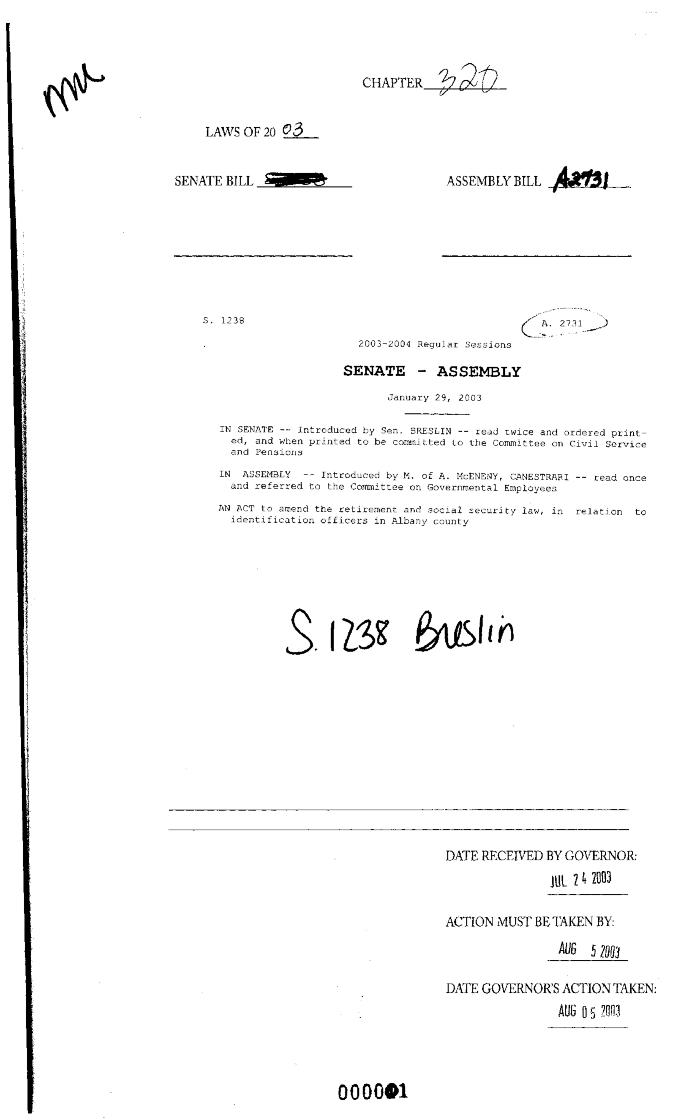 NYS Bill and Veto Jackets: 2003, Chapter 320
