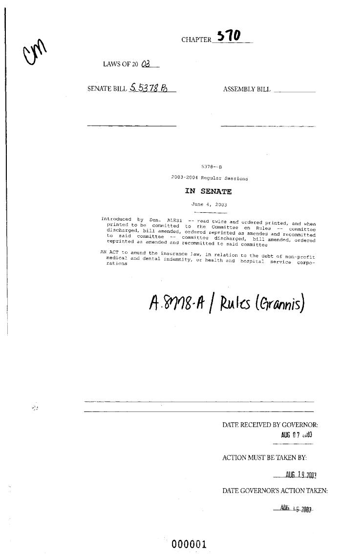NYS Bill and Veto Jackets: 2003, Chapter 370