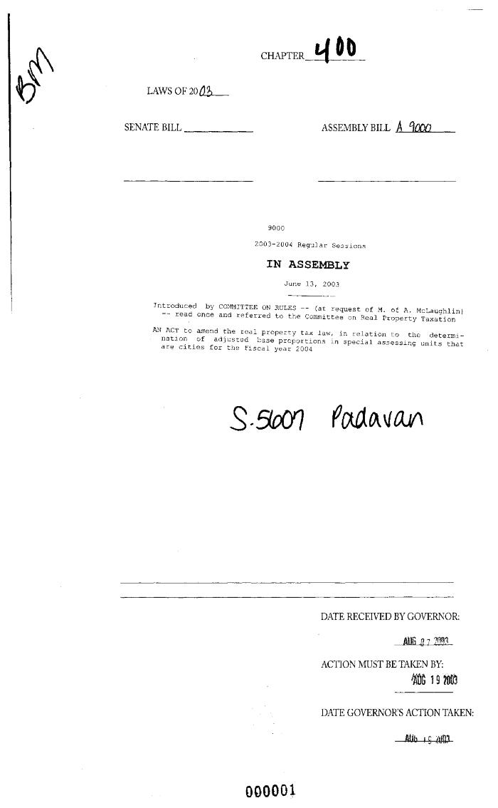 NYS Bill and Veto Jackets: 2003, Chapter 400