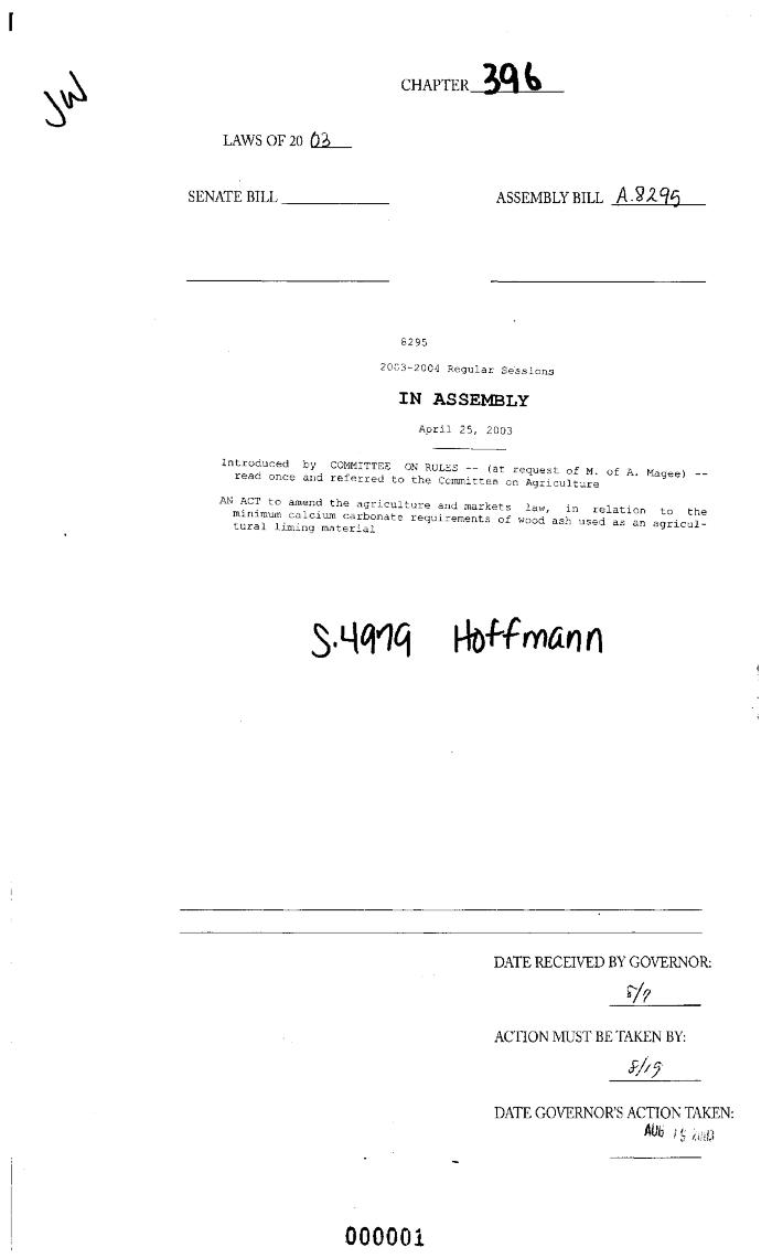NYS Bill and Veto Jackets: 2003, Chapter 396
